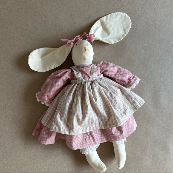 Rare Vintage Handmade Bunny Cotton Stuffed Toy Country Floppy Ears Handmade - Picture 1 of 14